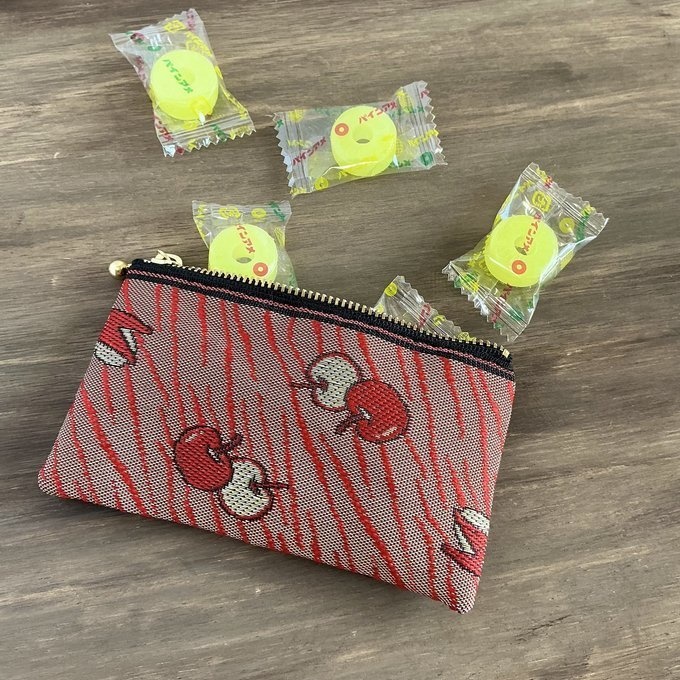 【うさぎ りんご】畳縁 ぺたんこ ミニポーチ 小銭入れ カードケース リンゴ 安曇野 信州 赤