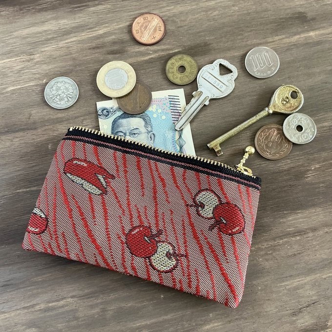 【うさぎ りんご】畳縁 ぺたんこ ミニポーチ 小銭入れ カードケース リンゴ 安曇野 信州 赤