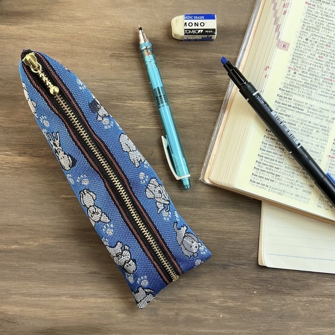 【犬】畳縁　テトラ型　ペンケース　和風　青　ワンコ