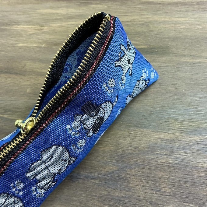 【犬】畳縁 テトラ型 ペンケース 和風 青 ワンコ