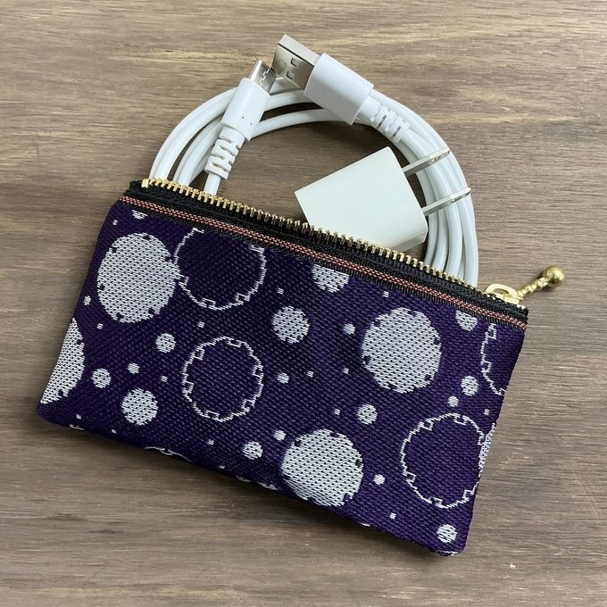 【雪輪文様】畳縁 ぺたんこ ミニポーチ カードケース 数珠入れ 小銭入れ 雪 和柄 伝統 紫