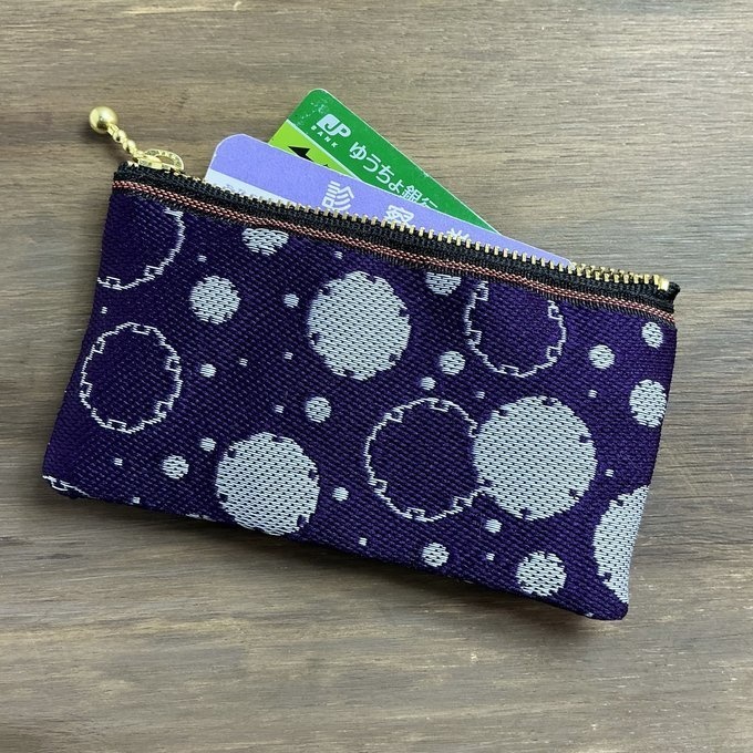 【雪輪文様】畳縁 ぺたんこ ミニポーチ カードケース 数珠入れ 小銭入れ 雪 和柄 伝統 紫