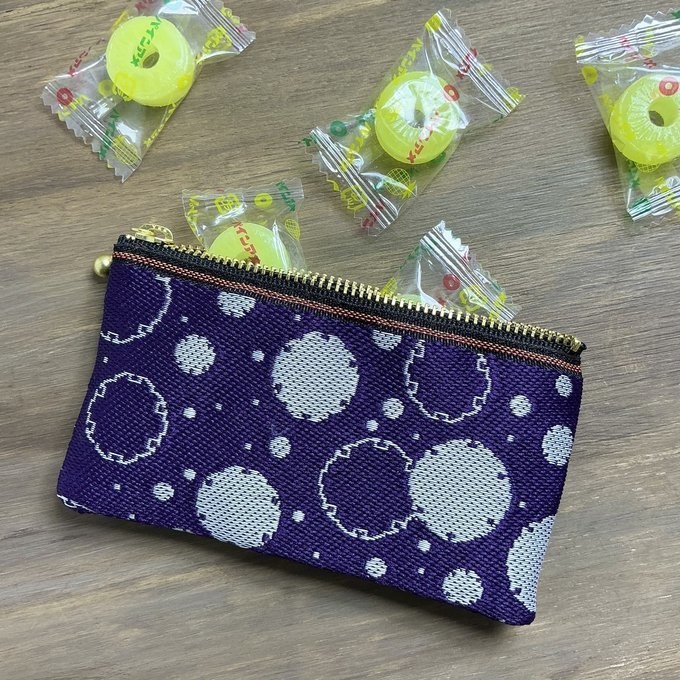 【雪輪文様】畳縁 ぺたんこ ミニポーチ カードケース 数珠入れ 小銭入れ 雪 和柄 伝統 紫