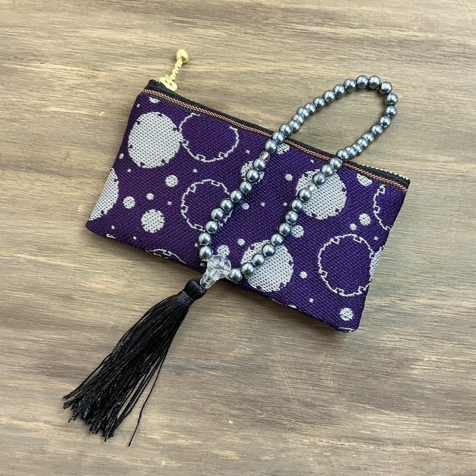 【雪輪文様】畳縁 ぺたんこ ミニポーチ カードケース 数珠入れ 小銭入れ 雪 和柄 伝統 紫