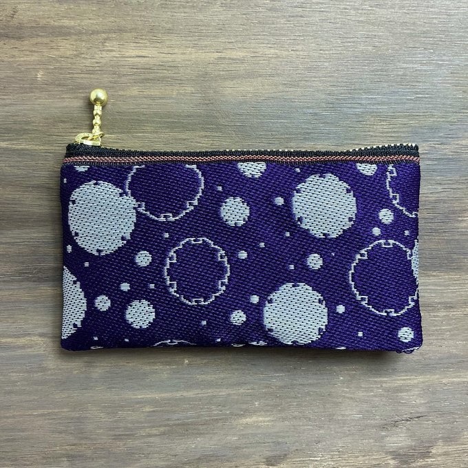【雪輪文様】畳縁 ぺたんこ ミニポーチ カードケース 数珠入れ 小銭入れ 雪 和柄 伝統 紫