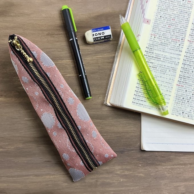 【雪輪文様】畳縁 ぺたんこ ミニポーチ カードケース 小銭入れ 数珠入れ 雪 和柄 伝統 ピンク