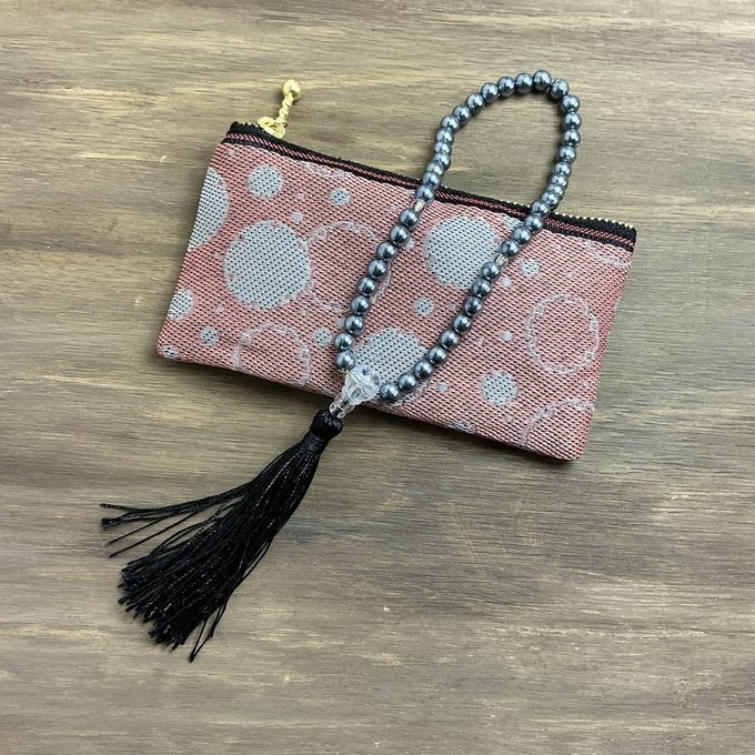 【雪輪文様】畳縁 ぺたんこ ミニポーチ カードケース 小銭入れ 数珠入れ 雪 和柄 伝統 ピンク