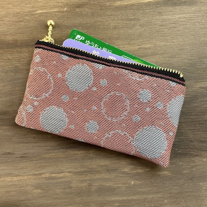 【雪輪文様】畳縁 ぺたんこ ミニポーチ カードケース 小銭入れ 数珠入れ 雪 和柄 伝統 ピンク