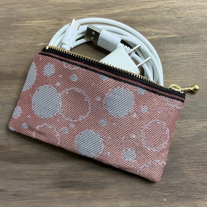 【雪輪文様】畳縁 ぺたんこ ミニポーチ カードケース 小銭入れ 数珠入れ 雪 和柄 伝統 ピンク