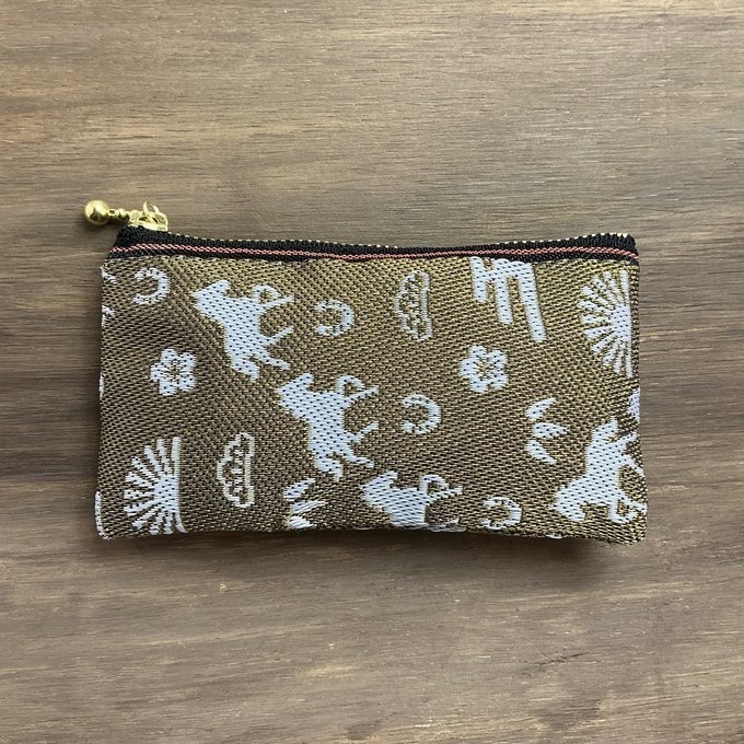 【金のおめでた柄】畳縁 ぺたんこ ミニポーチ カードケース 小銭入れ 数珠入れ 白馬 ゴールド 縁起物 エ霞 松竹梅