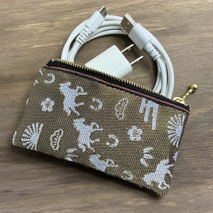 【金のおめでた柄】畳縁 ぺたんこ ミニポーチ カードケース 小銭入れ 数珠入れ 白馬 ゴールド 縁起物 エ霞 松竹梅