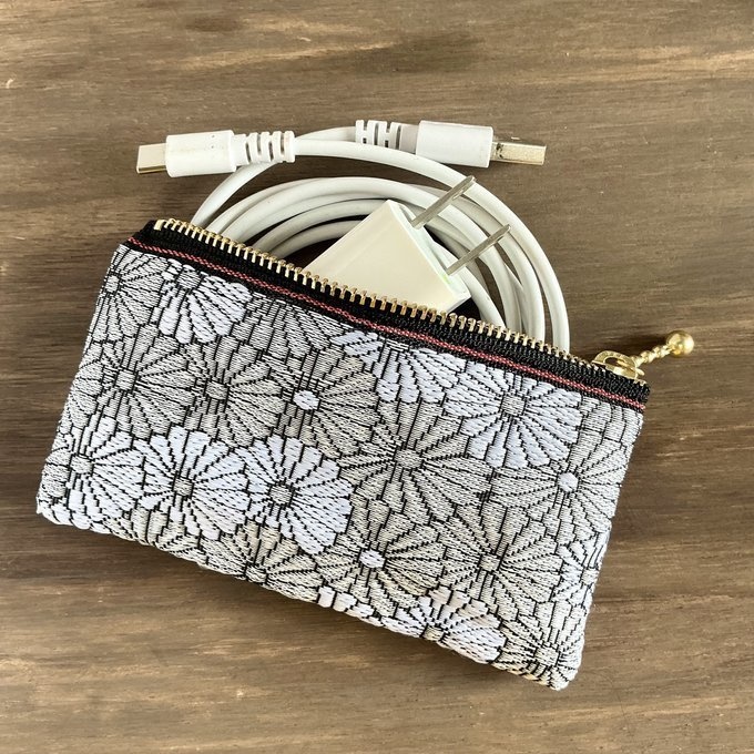 【白菊】畳縁 ぺたんこ ミニポーチ カードケース 小銭入れ 数珠入れ 和風 白 菊 デイジー