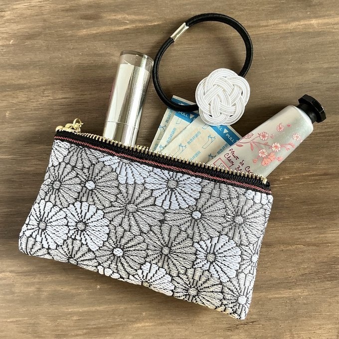 【白菊】畳縁　ぺたんこ　ミニポーチ　カードケース　小銭入れ　数珠入れ　和風　白　菊　デイジー