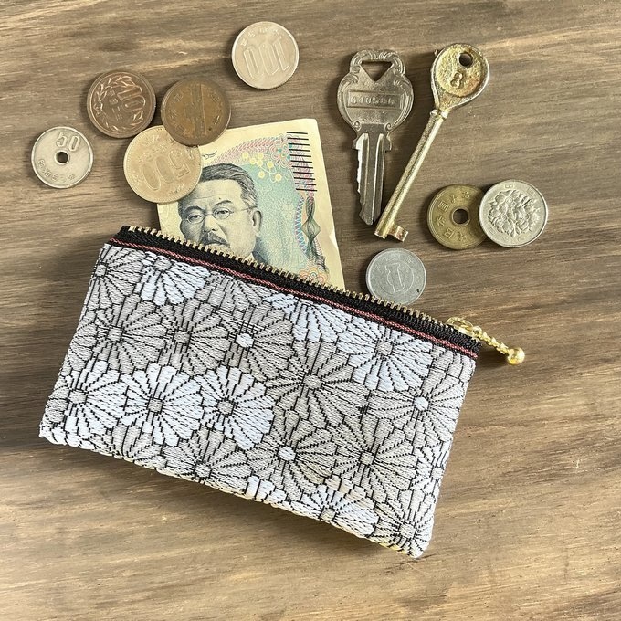 【白菊】畳縁 ぺたんこ ミニポーチ カードケース 小銭入れ 数珠入れ 和風 白 菊 デイジー