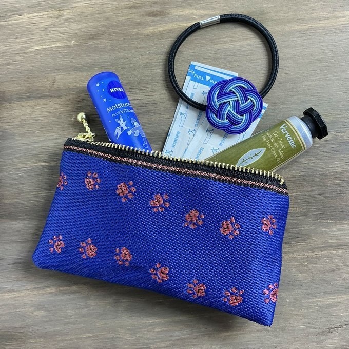 【足あと】畳縁 テトラ型 ペンケース 紺 ピンク 肉球 犬 猫