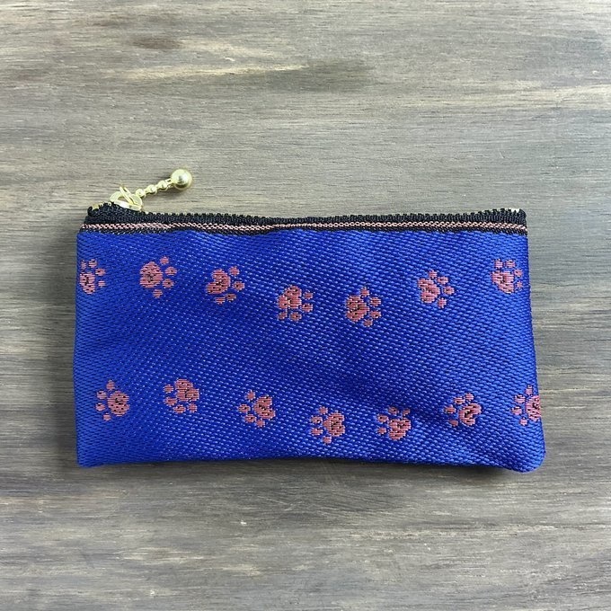 【足あと】畳縁 ぺたんこ ミニポーチ カードケース 小銭入れ 肉球 紺 ピンク 犬 猫