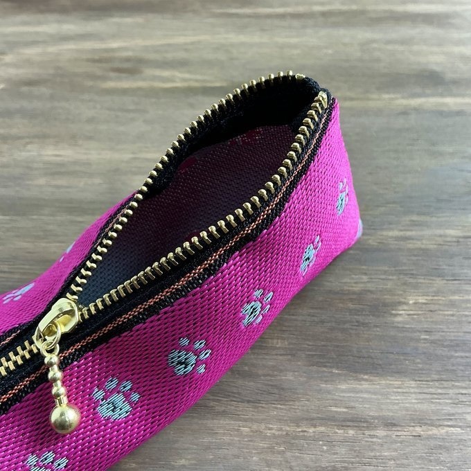 【足あと】畳縁 テトラ型 ペンケース ピンク グレー 肉球 犬 猫