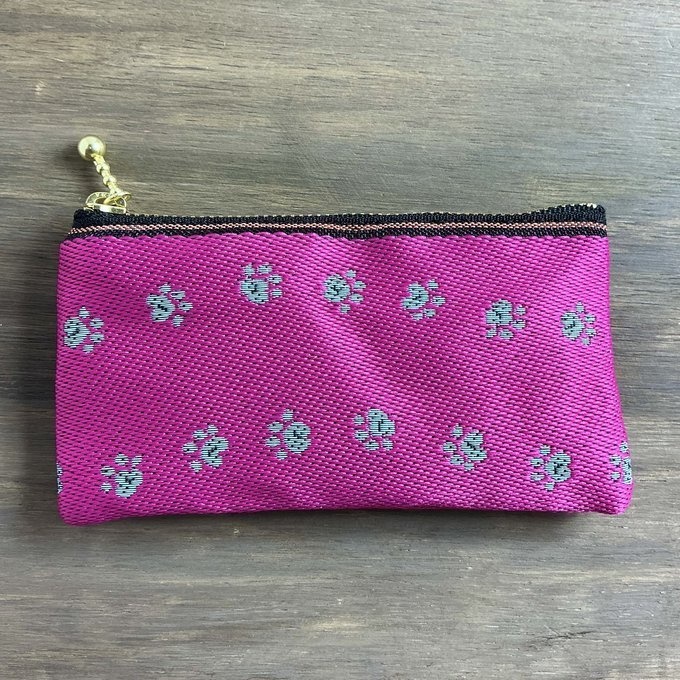 【足あと】畳縁 ぺたんこ ミニポーチ カードケース 小銭入れ 肉球 チョコミント 犬 猫