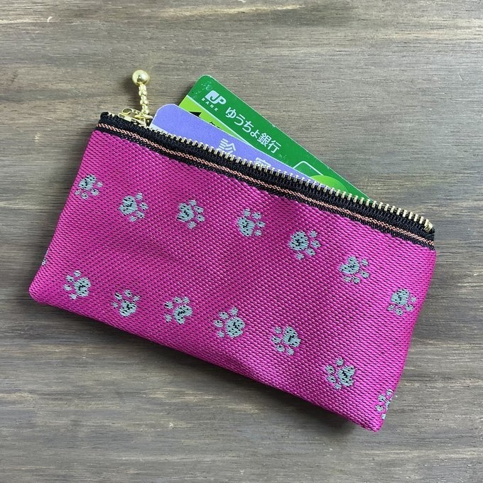 【足あと】畳縁 ぺたんこ ミニポーチ カードケース 小銭入れ 肉球 チョコミント 犬 猫