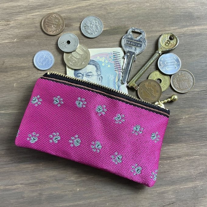 【足あと】畳縁 ぺたんこ ミニポーチ カードケース 小銭入れ 肉球 チョコミント 犬 猫