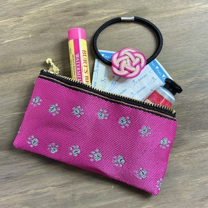 【足あと】畳縁 ぺたんこ ミニポーチ カードケース 小銭入れ 肉球 チョコミント 犬 猫