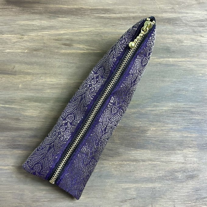 【エスニック】畳縁 テトラ型 ペンケース 紫 金 オリエンタル