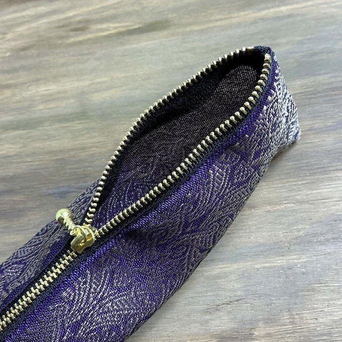 【エスニック】畳縁 テトラ型 ペンケース 紫 金 オリエンタル