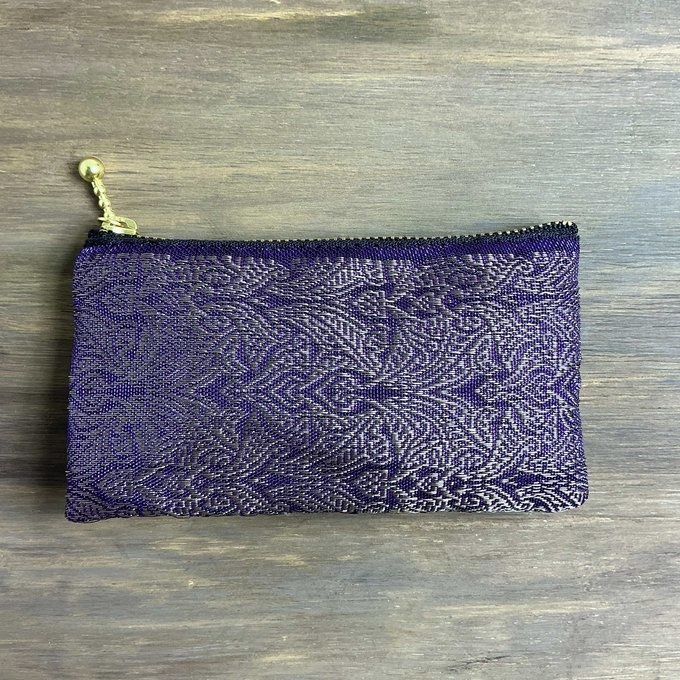 【エスニック】畳縁 ぺたんこ ミニポーチ カードケース 小銭入れ オリエンタル 紫 ゴールド