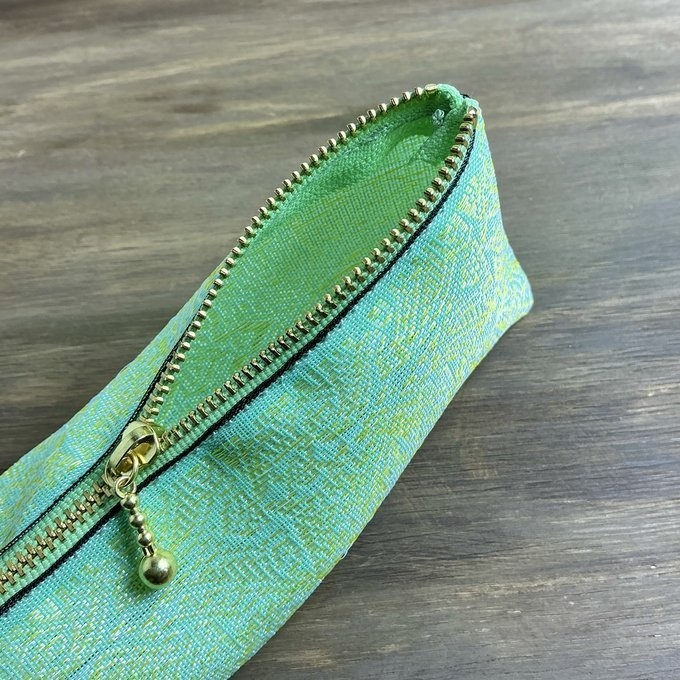 【エスニック】畳縁 テトラ型 ペンケース エメラルドグリーン ゴールド オリエンタル