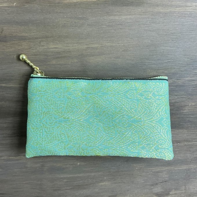 【エスニック】畳縁 ぺたんこ ミニポーチ カードケース 小銭入れ オリエンタル エメラルドグリーン ゴールド