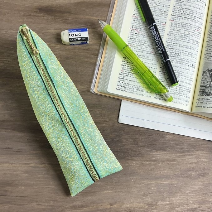 【エスニック】畳縁 ぺたんこ ミニポーチ カードケース 小銭入れ オリエンタル エメラルドグリーン ゴールド