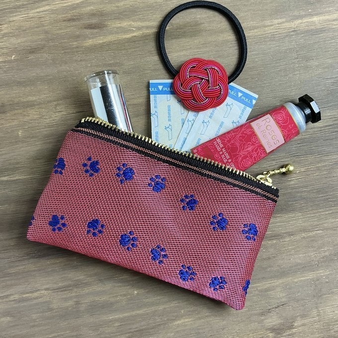 【足あと】畳縁 テトラ型 ペンケース ピンク 紺 肉球 犬 猫