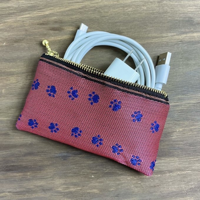 【足あと】畳縁 ぺたんこ ミニポーチ カードケース 小銭入れ 肉球 ピンク 紺 犬 猫