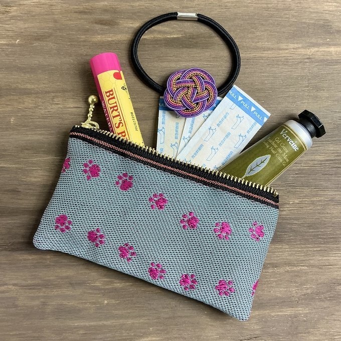 【足あと】畳縁 テトラ型 ペンケース グレー ピンク 肉球 犬 猫