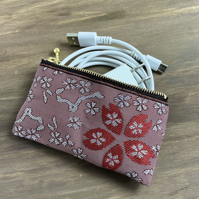 【寒緋桜】畳縁 ぺたんこ ミニポーチ 小銭入れ カードケース 桜 春 赤 サクラ