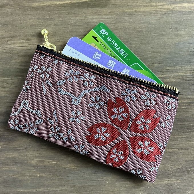 【寒緋桜】畳縁 ぺたんこ ミニポーチ 小銭入れ カードケース 桜 春 赤 サクラ