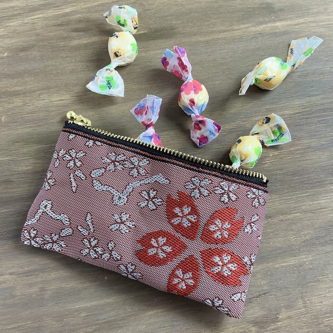 【寒緋桜】畳縁 ぺたんこ ミニポーチ 小銭入れ カードケース 桜 春 赤 サクラ