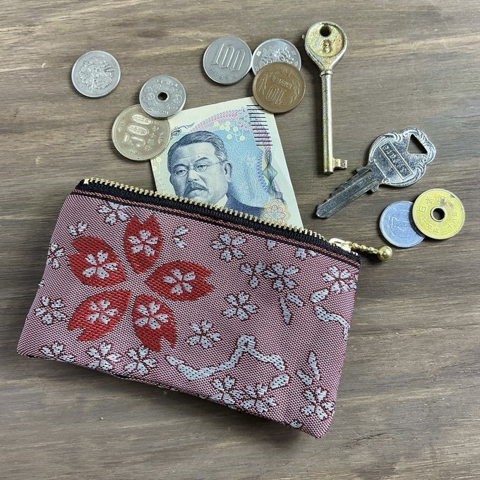 【寒緋桜】畳縁 ぺたんこ ミニポーチ 小銭入れ カードケース 桜 春 赤 サクラ