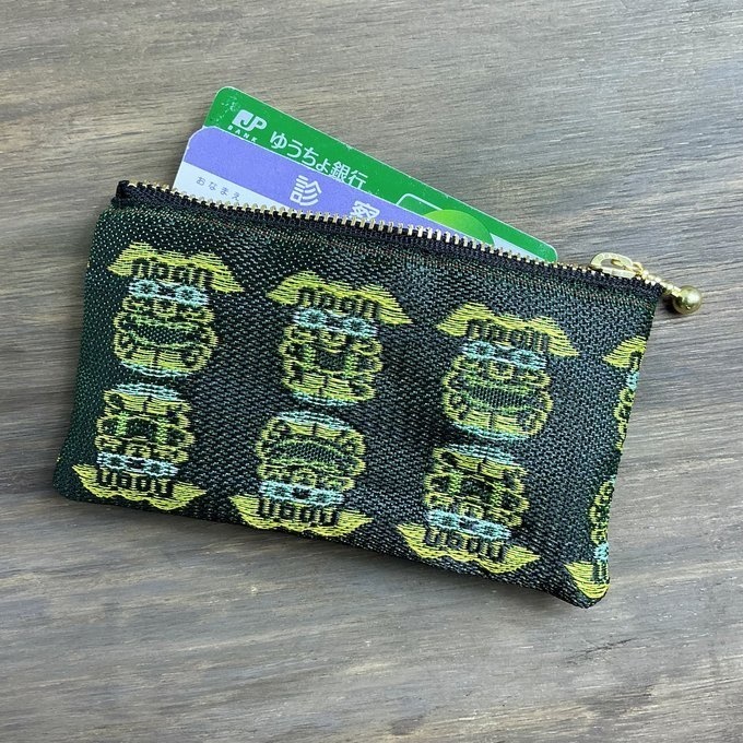 【シーサー】畳縁 ぺたんこ ミニポーチ 小銭入れ カードケース 獅子 沖縄 深緑 グリーン