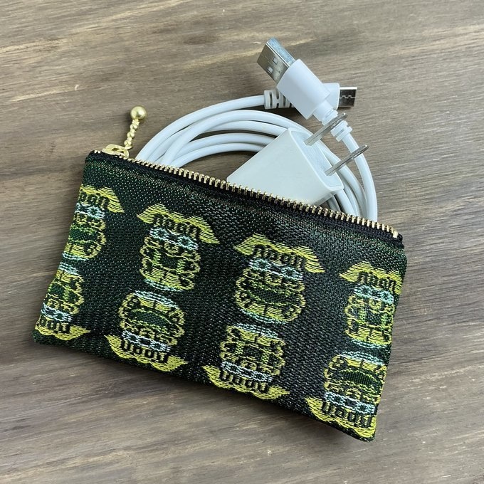 【シーサー】畳縁 ぺたんこ ミニポーチ 小銭入れ カードケース 獅子 沖縄 深緑 グリーン