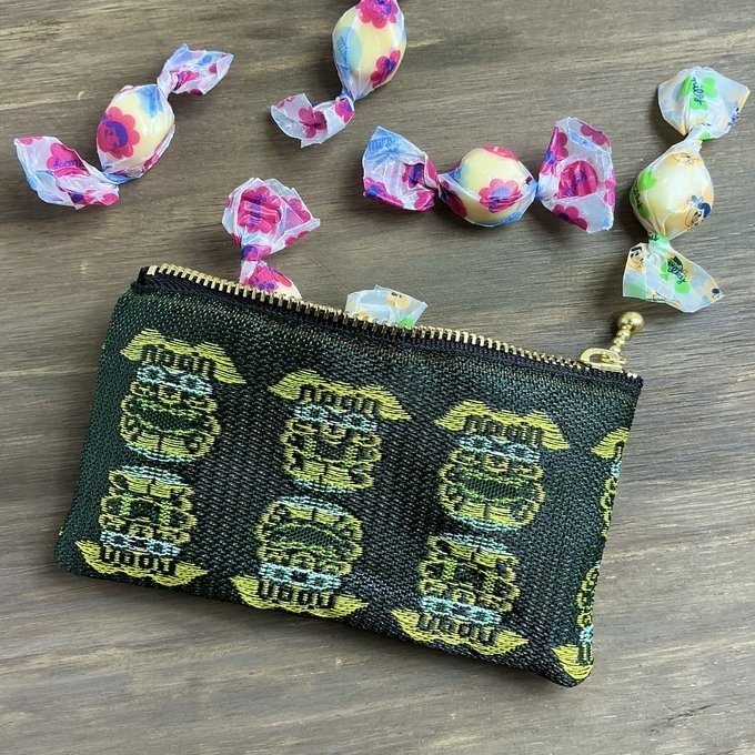 【シーサー】畳縁 ぺたんこ ミニポーチ 小銭入れ カードケース 獅子 沖縄 深緑 グリーン