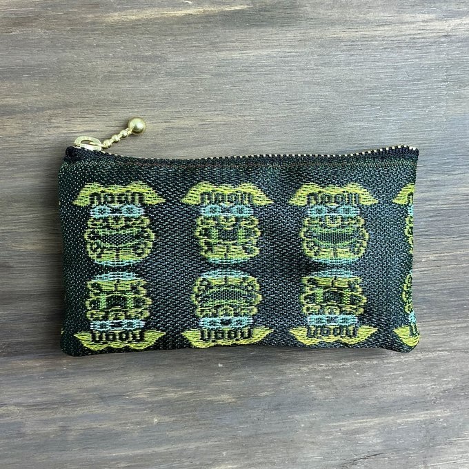 【シーサー】畳縁 ぺたんこ ミニポーチ 小銭入れ カードケース 獅子 沖縄 深緑 グリーン