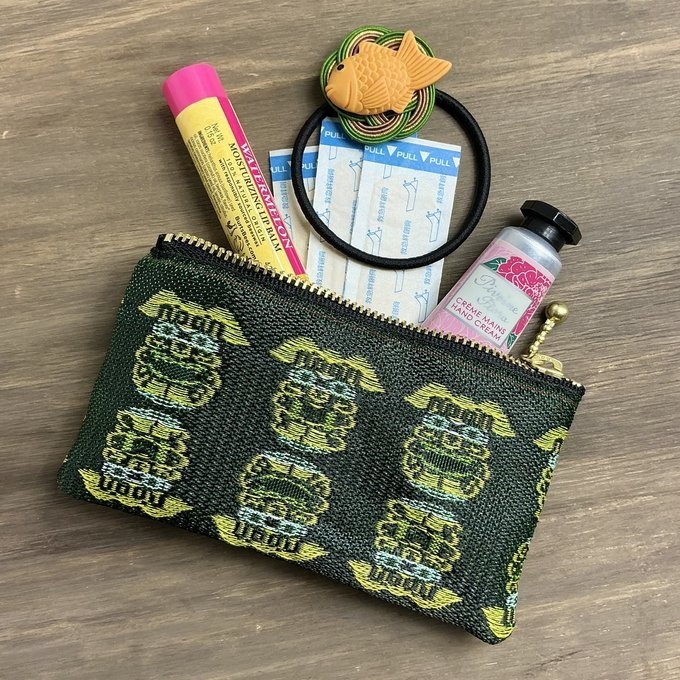 【シーサー】畳縁 ぺたんこ ミニポーチ 小銭入れ カードケース 獅子 沖縄 深緑 グリーン