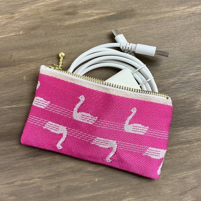 【スワン】畳縁 ぺたんこ ミニポーチ 小銭入れ カードケース 白鳥 バレエ ピンク