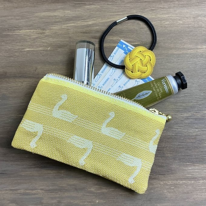 【スワン】畳縁 ぺたんこ ミニポーチ 小銭入れ カードケース 白鳥 バレエ ゴールド