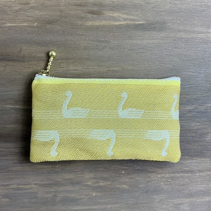 【スワン】畳縁 ぺたんこ ミニポーチ 小銭入れ カードケース 白鳥 バレエ ゴールド