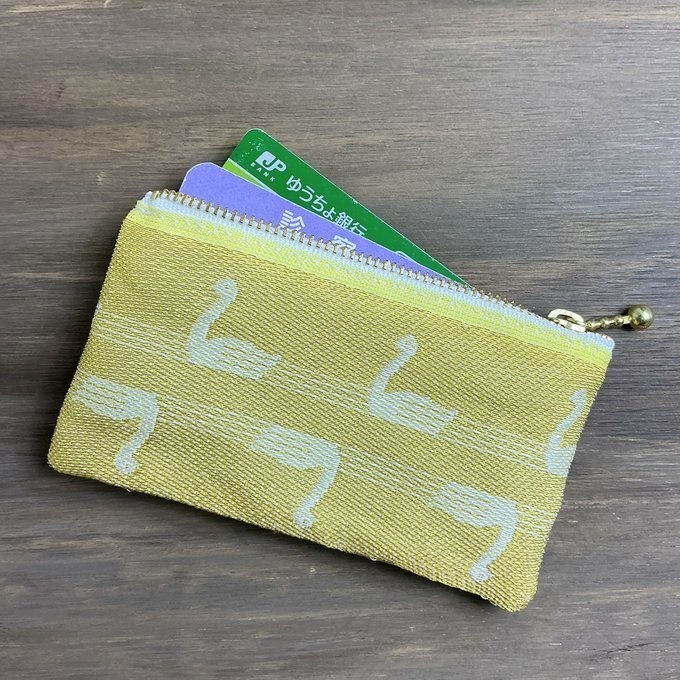 【スワン】畳縁 ぺたんこ ミニポーチ 小銭入れ カードケース 白鳥 バレエ ゴールド