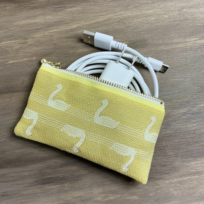 【スワン】畳縁 ぺたんこ ミニポーチ 小銭入れ カードケース 白鳥 バレエ ゴールド