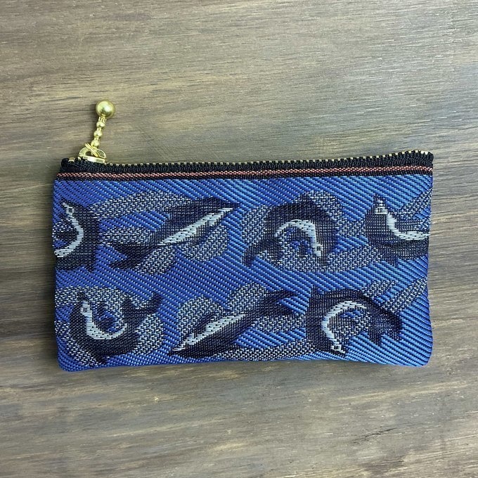 【イルカ】畳縁 ぺたんこ ミニポーチ 小銭入れ カードケース 青 魚 海 いるか マリン