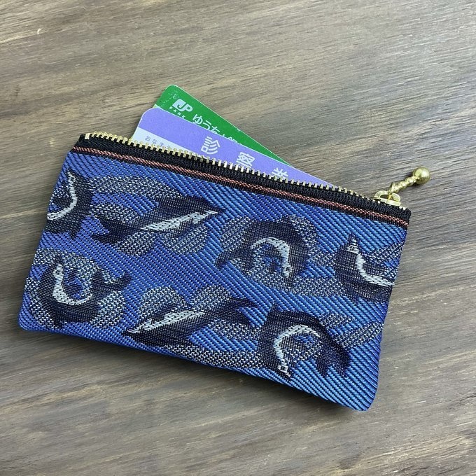【イルカ】畳縁　ぺたんこ　ミニポーチ　小銭入れ　カードケース　青　魚　海　いるか　マリン
